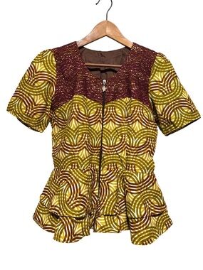 Handmade Artisan Geometric Peplum Blouse Crochet Lace Artsy Boho Top XS/S